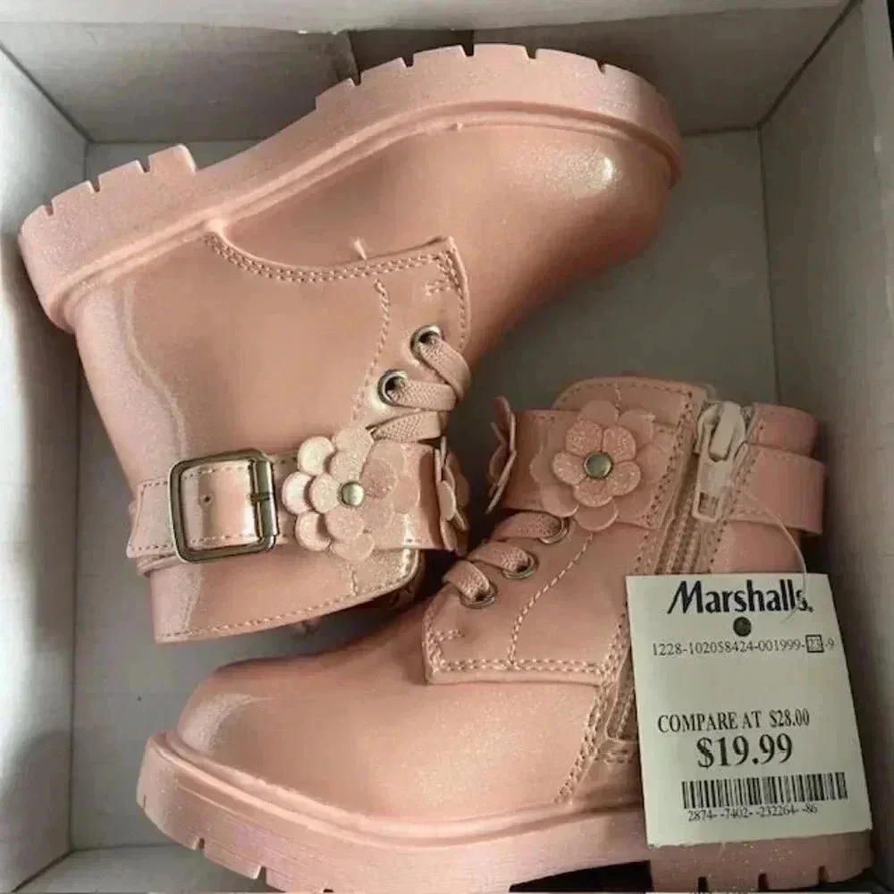 Tahari Toddler Girls Boots – Light Pink Floral Strap –Zip Up side Size 5